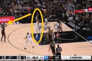 有效果文班距离热巴5米奋力跳起干扰投篮&成功防守