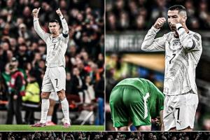 22年国家队生涯首红！40岁C罗国家队226场143球46助，吃32黄1直红