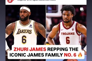 全家6号！詹姆斯转发自己和三个子女均身穿6号球衣照