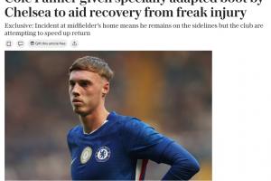 脚趾受伤特供！电讯报：蓝军为帕尔默制作定制球鞋，提供更多缓冲